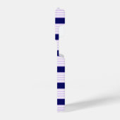 薄紫と白ストライプ色のネイビーブルー iPhoneケース (左側面)