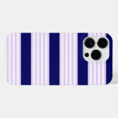 薄紫と白ストライプ色のネイビーブルー iPhoneケース (裏面横)