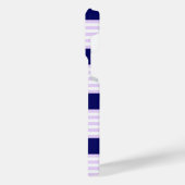 薄紫と白ストライプ色のネイビーブルー iPhoneケース (左側面)