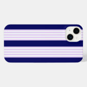 薄紫と白ストライプ色のネイビーブルー iPhoneケース (裏面横)