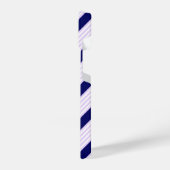 薄紫と白ストライプ色のネイビーブルー iPhoneケース (左側面)