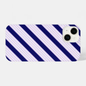 薄紫と白ストライプ色のネイビーブルー iPhoneケース (裏面横)