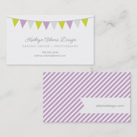 薄紫と緑のバンティングバナー 名刺 (正面/裏面)