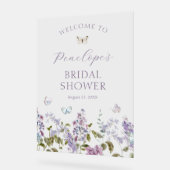 薄紫と蝶ブライダルシャワー歓迎 アクリルサイン (傾斜)