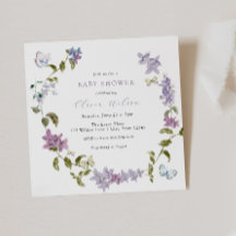 薄紫と蝶ベビーシャワー招待状