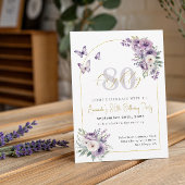 薄紫と金ゴールドフローラ80th誕生日パーティー 招待状