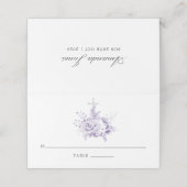 薄紫と銀のフローラバプテスマまたは《キリスト教》洗礼式や命名式 プレイスカード (外部開封)