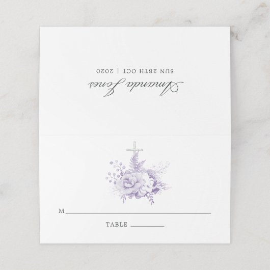薄紫と銀のフローラバプテスマまたは《キリスト教》洗礼式や命名式 プレイスカード (外部開封)