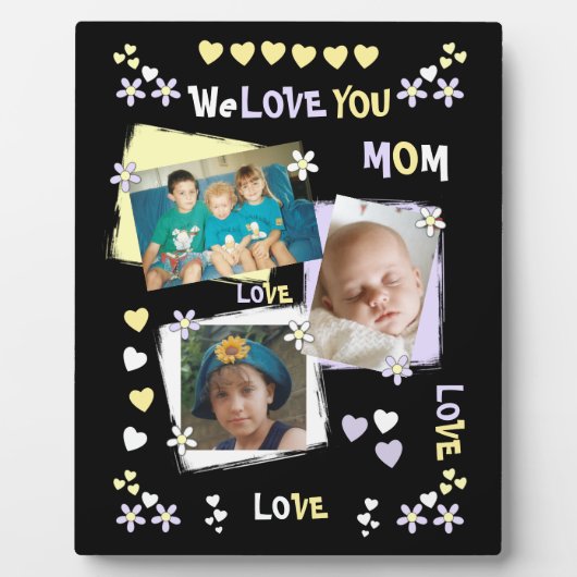 薄紫と黒と花のハートと写真 フォトプラーク (正面)