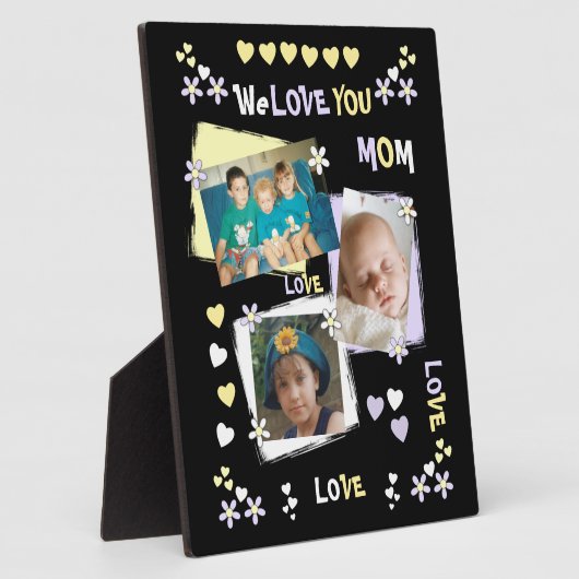 薄紫と黒と花のハートと写真 フォトプラーク (側面)