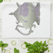 薄紫のカップケーキのハート、ティーポットおよびティーカップの芸術 キッチンタオル (折り畳み)