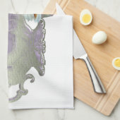 薄紫のカップケーキのハート、ティーポットおよびティーカップの芸術 キッチンタオル (四つ折り)