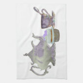 薄紫のカップケーキのハート、ティーポットおよびティーカップの芸術 キッチンタオル (縦)