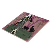 薄紫のスザンヌ及び猫、ヴィンテージのファッション及び緑 タイル (側面)