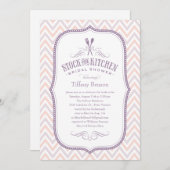 薄紫のストライプな台所シャワーの招待状 招待状 (正面/裏面)