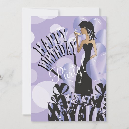 薄紫のハッピーバースデーの花型女性歌手の女の子| DIYの名前| 招待状 (正面)