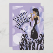 薄紫のハッピーバースデーの花型女性歌手の女の子| DIYの名前| 招待状 (正面/裏面)