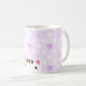 薄紫のハートおよび月が付いている猫のマグ コーヒーマグカップ (正面右)