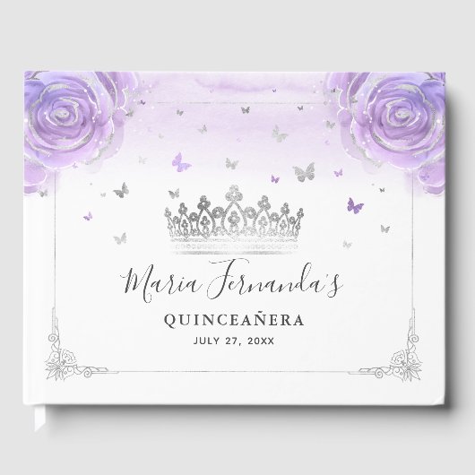 薄紫のバラとエレガントな銀の王冠 ゲストブック (正面)