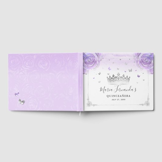薄紫のバラとエレガントな銀の王冠 ゲストブック (全面)