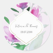 薄紫のユニークな水彩アートの花 ラウンドシール (正面)
