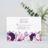 薄紫のライラックとピンクのバラの花嫁の白い結婚式の返信はがき 招待状 (スタンド正面)