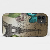 薄紫の原稿のモダンなヴィンテージのパリエッフェル塔 Case-Mate iPhoneケース (裏面(横))