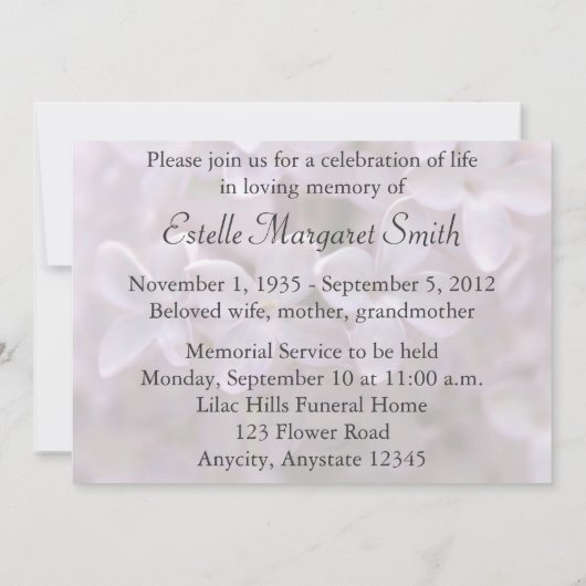薄紫の告別式の葬式の招待状 招待状 (裏面)