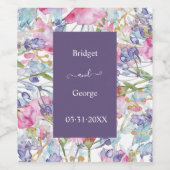 薄紫の水彩ワイルドフラワーの緑の葉 ワインラベル (シングルラベル)