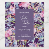 薄紫の水彩ワイルドフラワーの緑の葉 ワインラベル (シングルラベル)