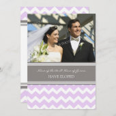 薄紫の灰色のシェブロンの写真の駆け落ちの発表 案内状 (正面/裏面)