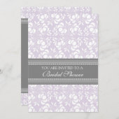 薄紫の灰色のダマスク織のブライダルシャワーの招待状カード 招待状 (正面/裏面)