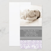 薄紫の灰色はベビーシャワーの写真カード感謝していしています サンキューカード (正面/裏面)