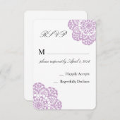 薄紫の紫色のレースRSVPカード 出欠カード (正面/裏面)