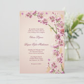 薄紫の紫色の水彩画によっては結婚式招待状が開花します 招待状 (スタンド正面)