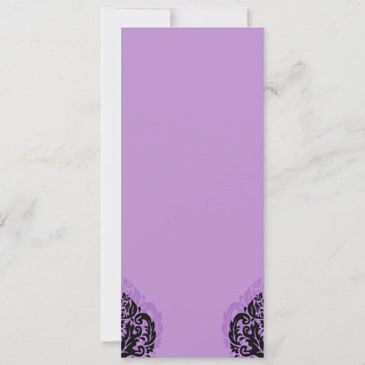 薄紫の紫色の第90誕生会の黒いダマスク織 招待状 (裏面)