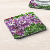 薄紫の花の堅いプラスチックコースター コースター (左側)