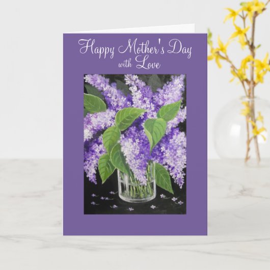 薄紫の花の母の日の挨拶状 カード (黄色い花)