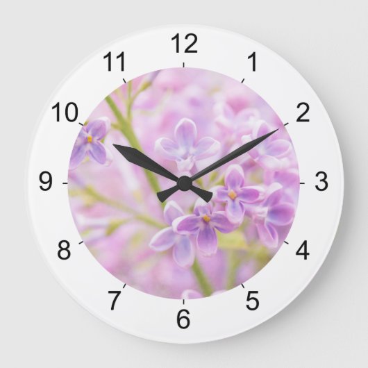 薄紫の花の霧 ラージ壁時計 (正面)