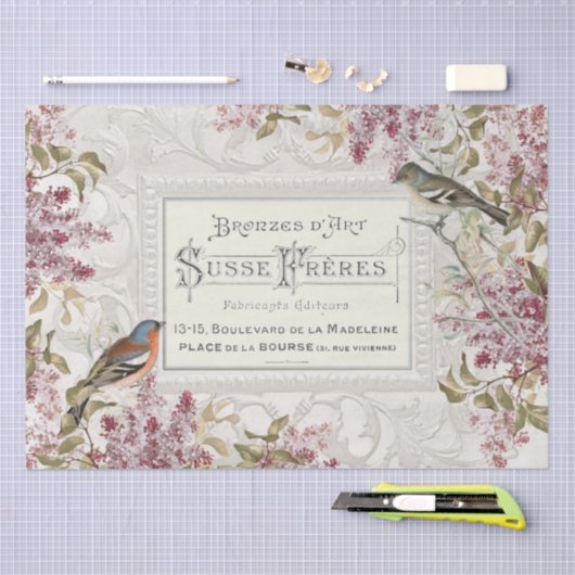 薄紫の花の鳥のフランスのフレーム華美の切り離し 薄葉紙 (クラフト)