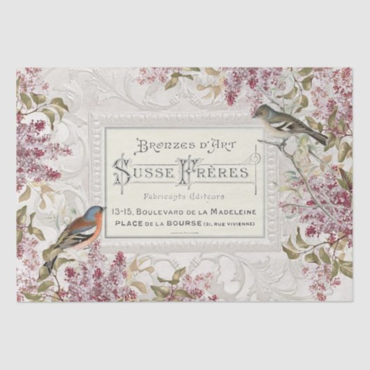 薄紫の花の鳥のフランスのフレーム華美の切り離し 薄葉紙 (正面)