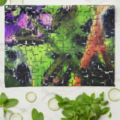 薄紫の花葉とモザイクで刻まれた熟成 キッチンタオル (折り畳み)