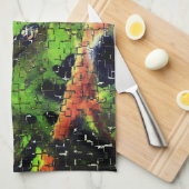 薄紫の花葉とモザイクで刻まれた熟成 キッチンタオル (四つ折り)