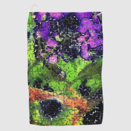 薄紫の花葉とモザイクで刻まれた熟成 ゴルフタオル