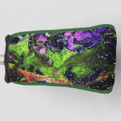 薄紫の花葉とモザイクで刻まれた熟成 ゴルフヘッドカバー (正面)