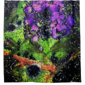 薄紫の花葉とモザイクで刻まれた熟成 シャワーカーテン (正面)