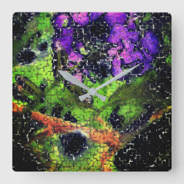 薄紫の花葉とモザイクで刻まれた熟成 スクエア壁時計