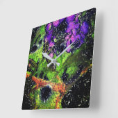 薄紫の花葉とモザイクで刻まれた熟成 スクエア壁時計 (傾斜)