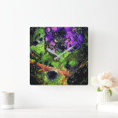 薄紫の花葉とモザイクで刻まれた熟成 スクエア壁時計 (ホーム)