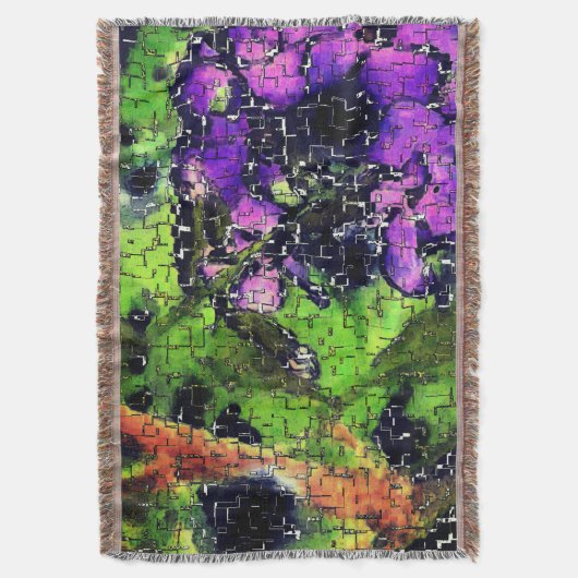 薄紫の花葉とモザイクで刻まれた熟成 スローブランケット (正面縦)